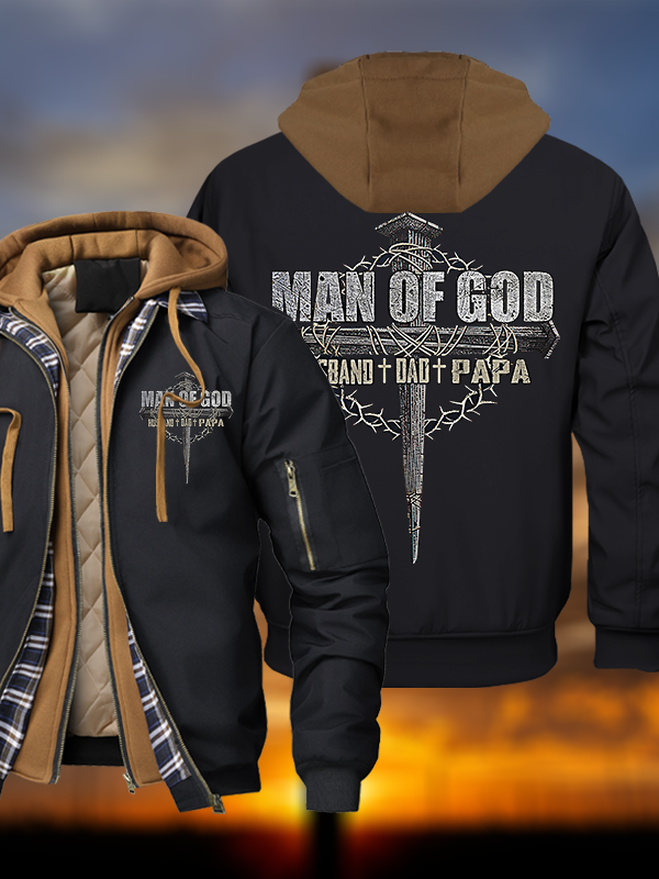 Man Of God Husband Dad PaPa Warm Hooded Bomber Jacket