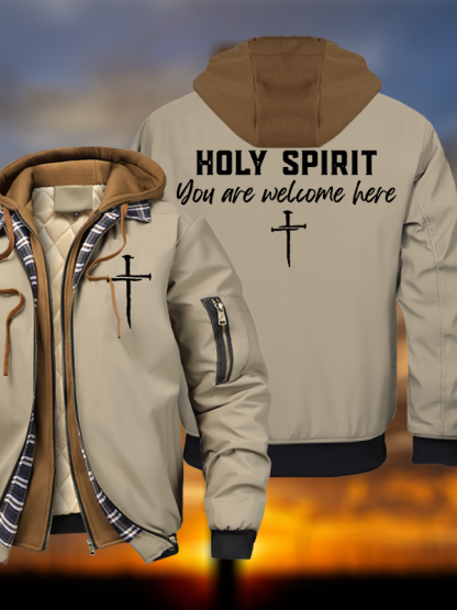 Holy Spirit You Are Welcome Here Hooded Bomber Jacket
