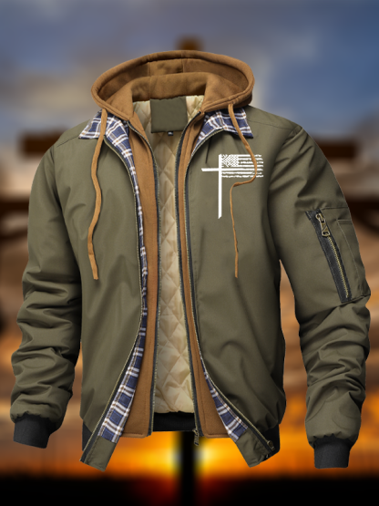 Cross Hooded Bomber Jacket