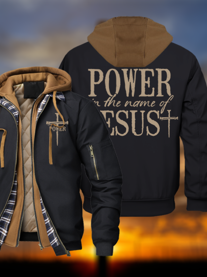Power In The Name of Jesus Hooded Bomber Jacket