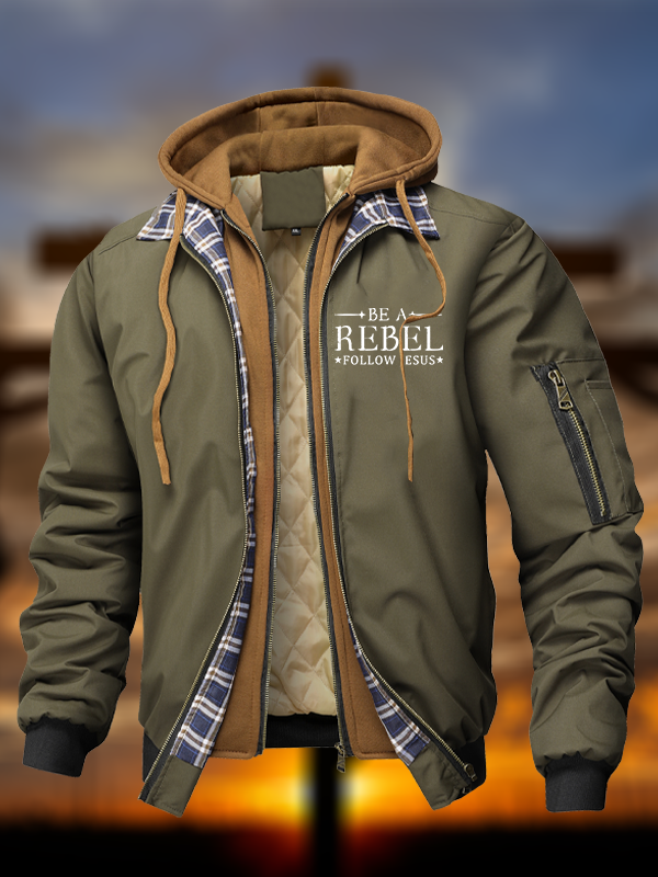 Be A Rebel Follow Jesus  Warm Hooded Bomber Jacket