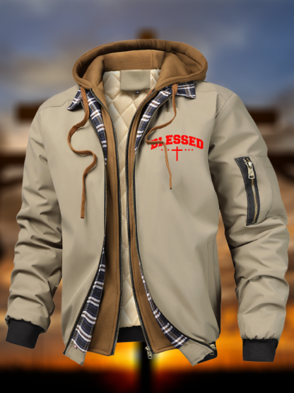 Blessed Cross Warm Hooded Bomber Jacket