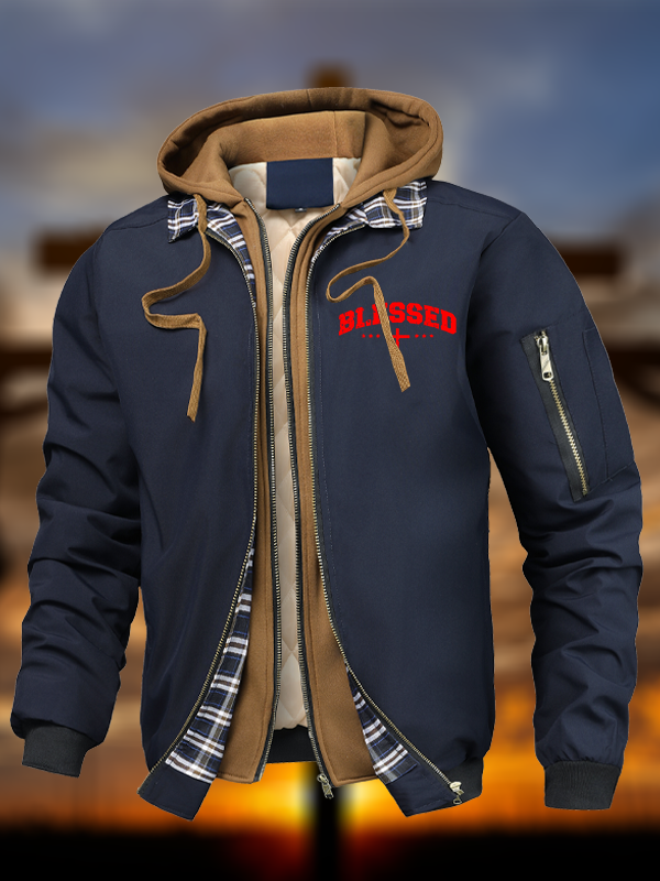Blessed Cross Warm Hooded Bomber Jacket