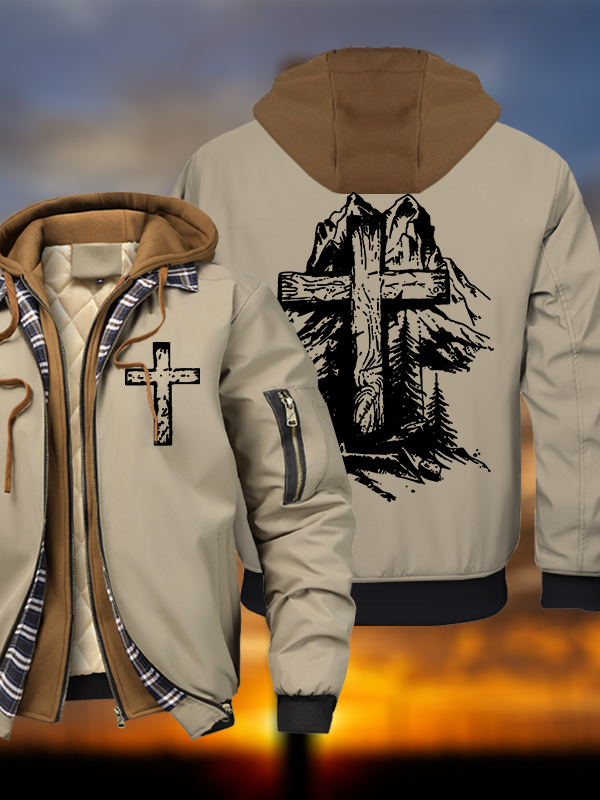 Faith Over Mountains Warm Hooded Bomber Jacket
