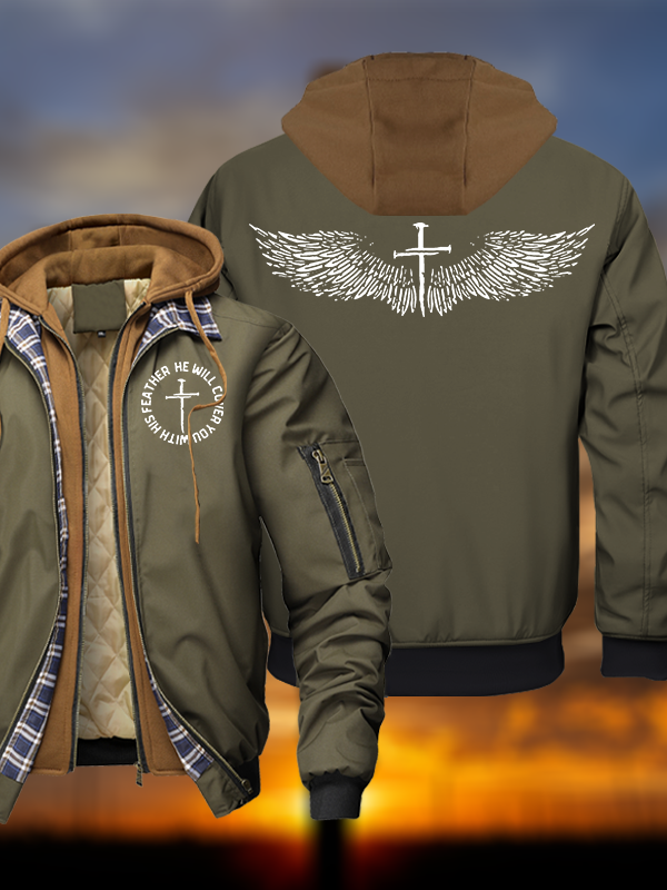 He Will Cover You With His Feather Hooded Bomber Jacket