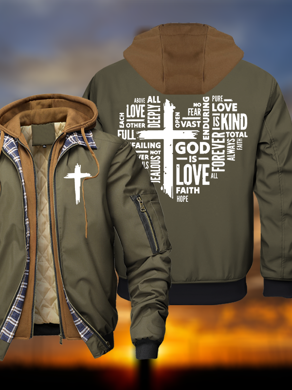 God is Love Christian Hooded Bomber Jacket