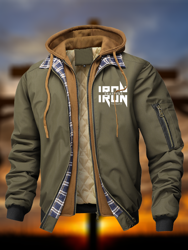 IRON SHARPENS IRON Proverbs 27:17 Warm Hooded Bomber Jacket