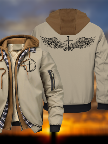 He Will Cover You With His Feather Hooded Bomber Jacket