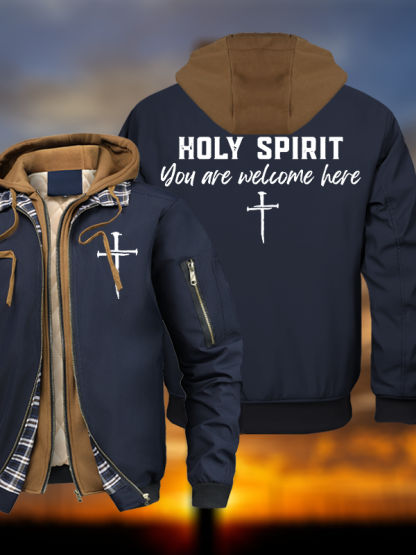 Holy Spirit You Are Welcome Here Hooded Bomber Jacket