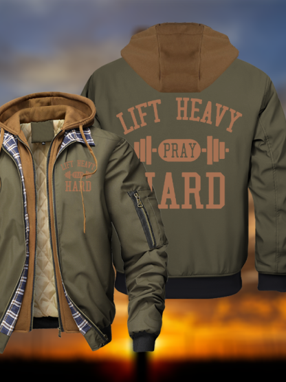 Lift Heavy Pray Hard Christian Hooded Bomber Jacket