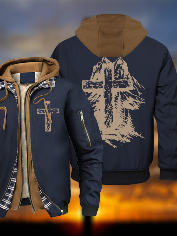 Faith Over Mountains Warm Hooded Bomber Jacket