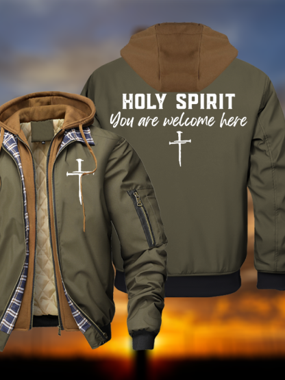 Holy Spirit You Are Welcome Here Hooded Bomber Jacket