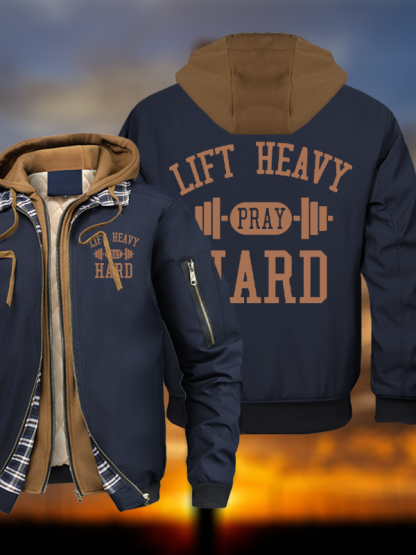 Lift Heavy Pray Hard Christian Hooded Bomber Jacket