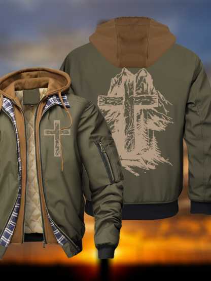 Faith Over Mountains Warm Hooded Bomber Jacket