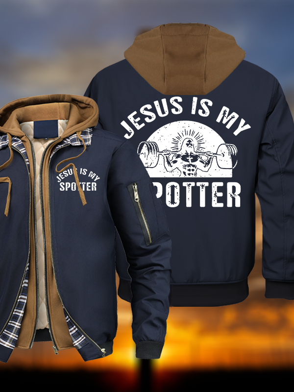 Jesus Is My Spotter Hooded Bomber Jacket