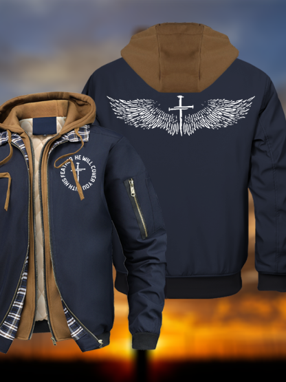 He Will Cover You With His Feather Hooded Bomber Jacket