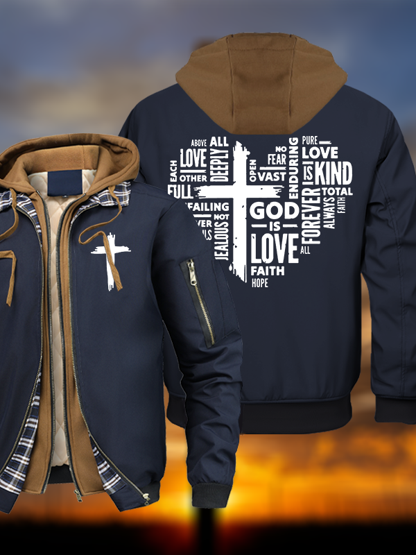 God is Love Christian Hooded Bomber Jacket