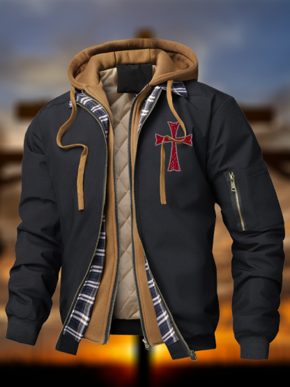 Knights Templar Crusader Cross Hooded Bomber Jacket