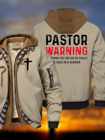 Pastor Warning Anything You Say or Do Could Be Used in a Sermon Christian Hooded Bomber Jacket