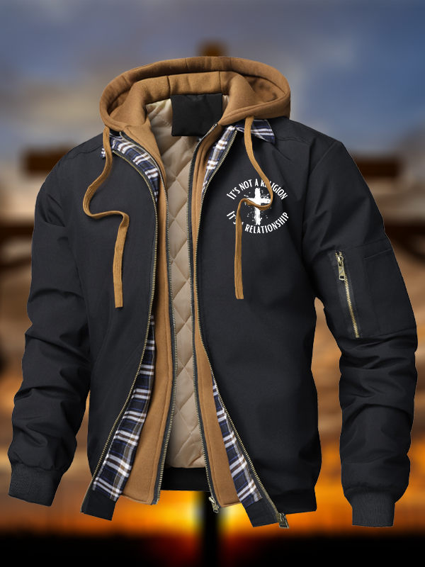 It's Not A Religion It's A Relationship Warm Hooded Bomber Jacket