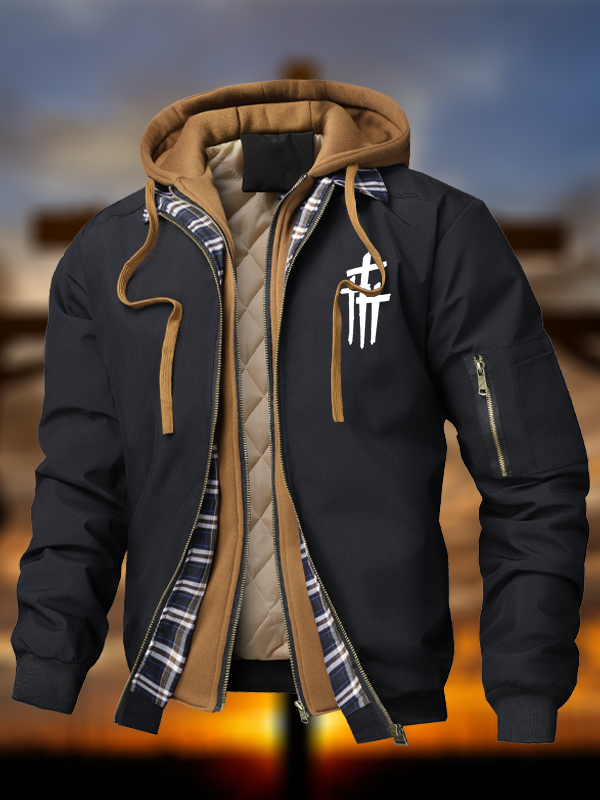 Faith Printed Warm Hooded Bomber Jacket