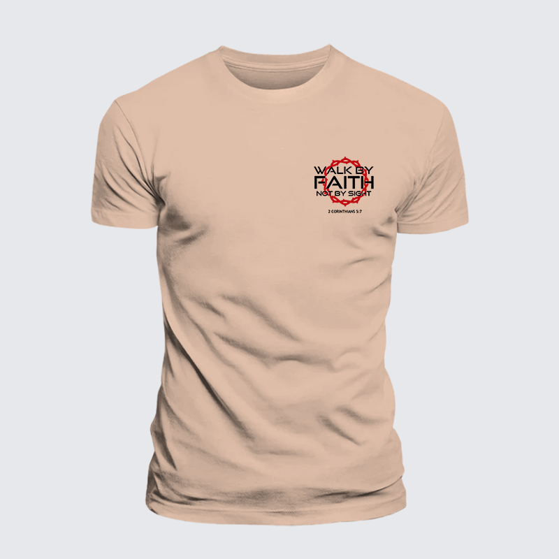 Walk By Faith Not By Sight 2 Corinthians 5:7 Cross Jesus God Christian Premium Mercerized Cotton Tee