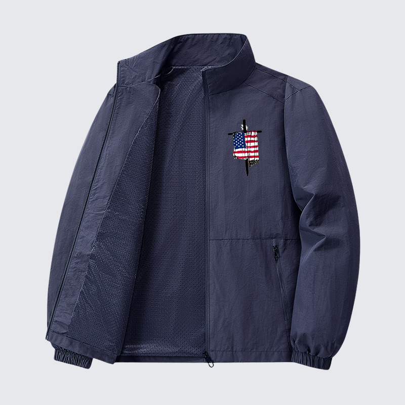 Faith Flag Cross Print Jesus God Christian Quick-Dry Lightweight Jacket