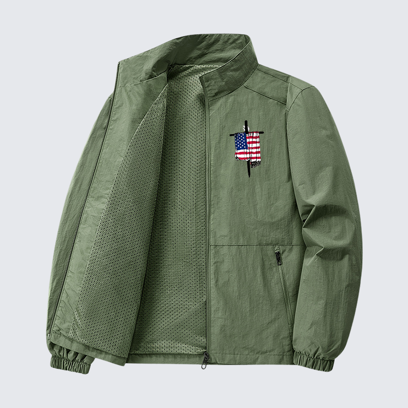 Faith Flag Cross Print Jesus God Christian Quick-Dry Lightweight Jacket