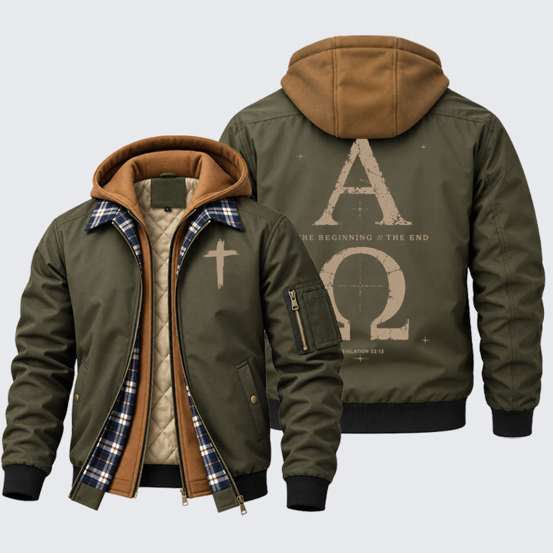 Hooded Bomber Jacket - Alpha and the Omega Revelation 22:13
