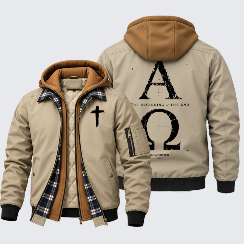 Hooded Bomber Jacket - Alpha and the Omega Revelation 22:13