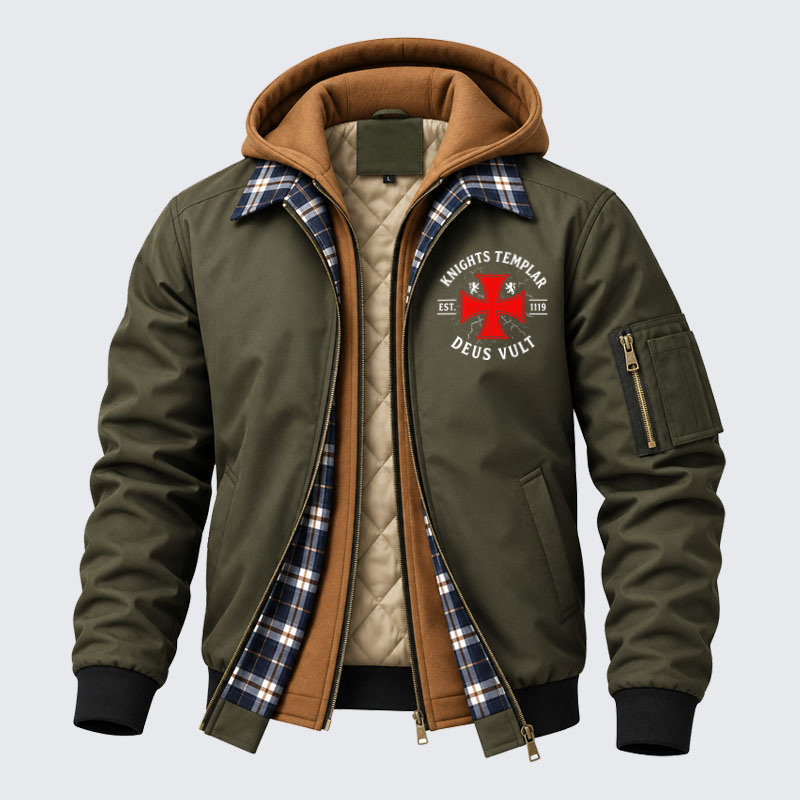 Hooded Bomber Jacket - Knights Templar Deus Vult