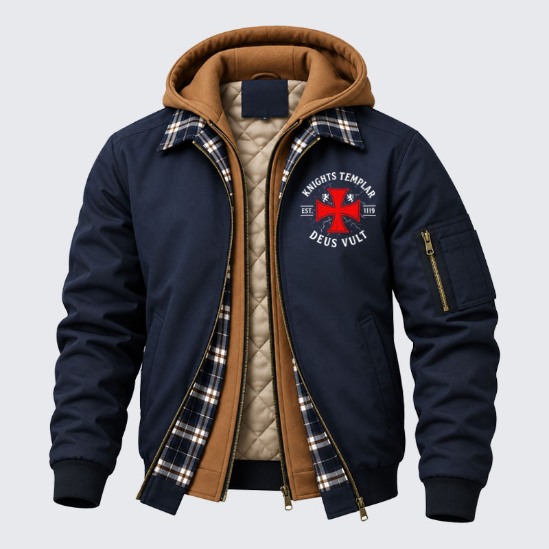 Hooded Bomber Jacket - Knights Templar Deus Vult