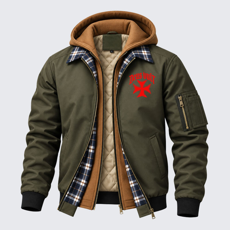 Hooded Bomber Jacket - Deus Vult