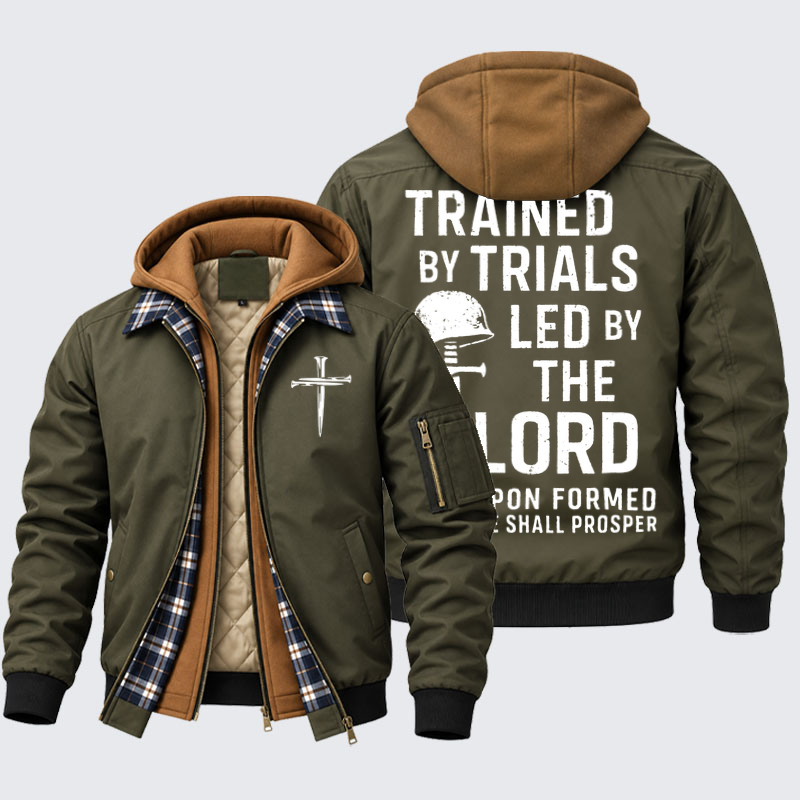 Hooded Bomber Jacket - Trained By Trials Led By The Lord   