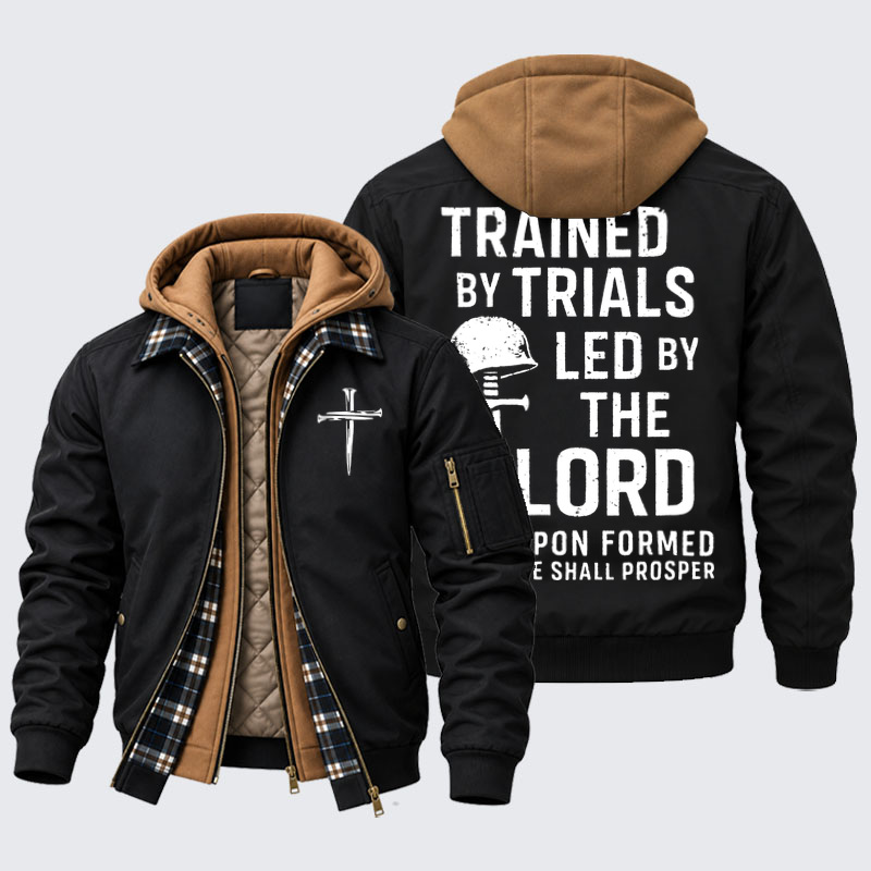 Hooded Bomber Jacket - Trained By Trials Led By The Lord   
