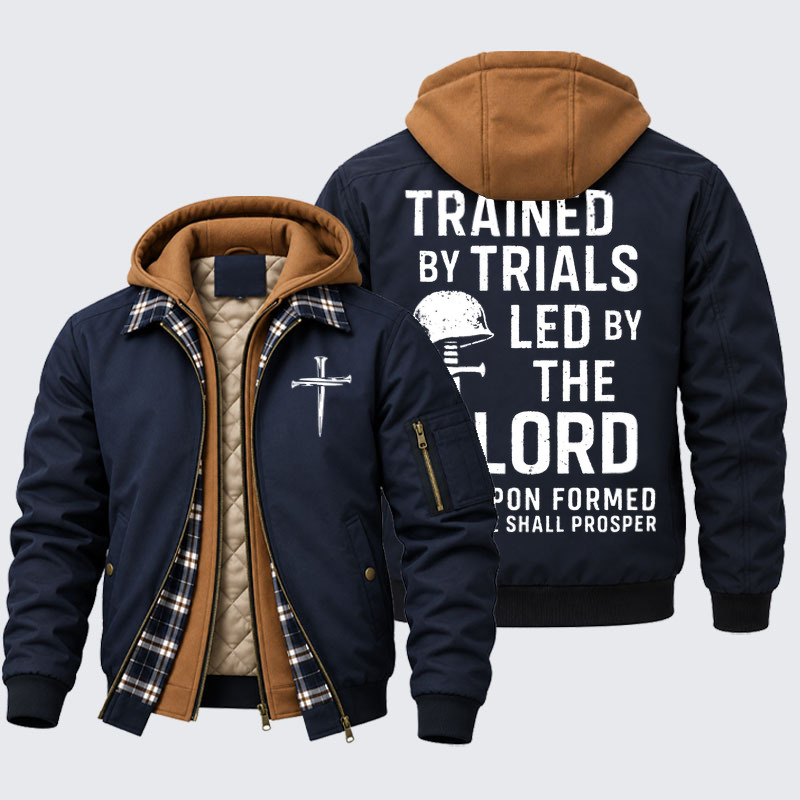 Hooded Bomber Jacket - Trained By Trials Led By The Lord   