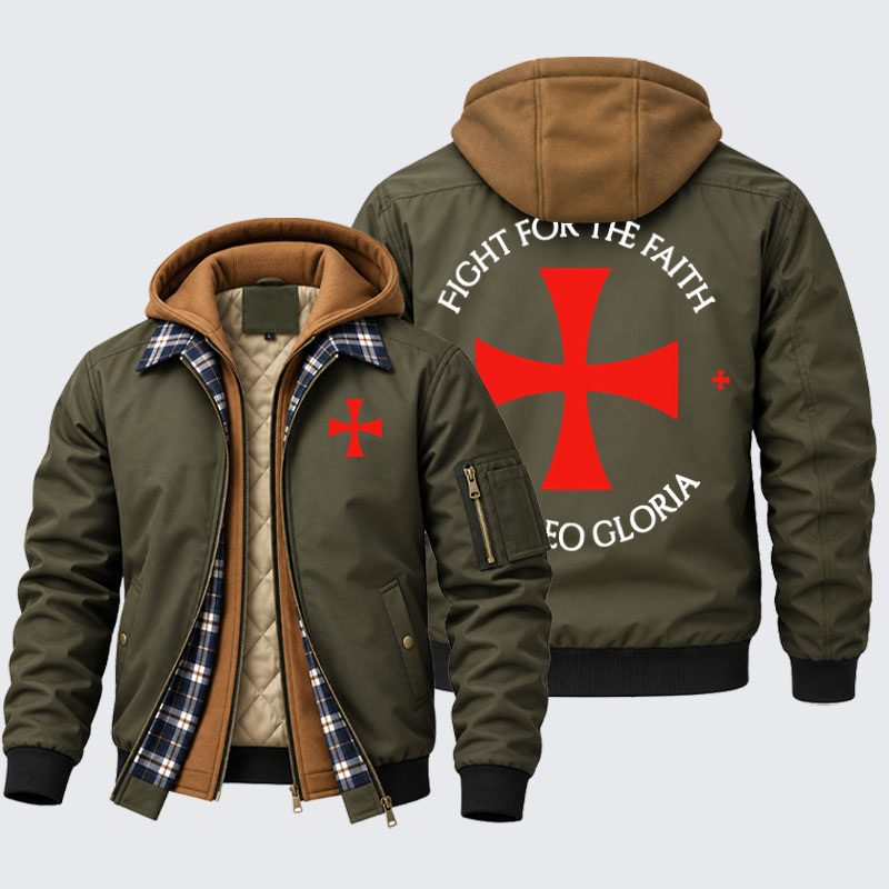 [Copy]Hooded Bomber Jacket - Templar Cross Crusader Knight    