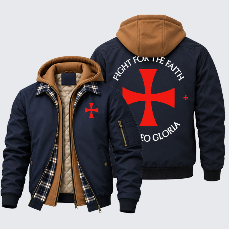 [Copy]Hooded Bomber Jacket - Templar Cross Crusader Knight    