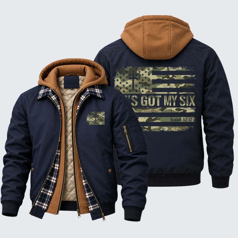 Hooded Bomber Jacket - He's Got My Six   