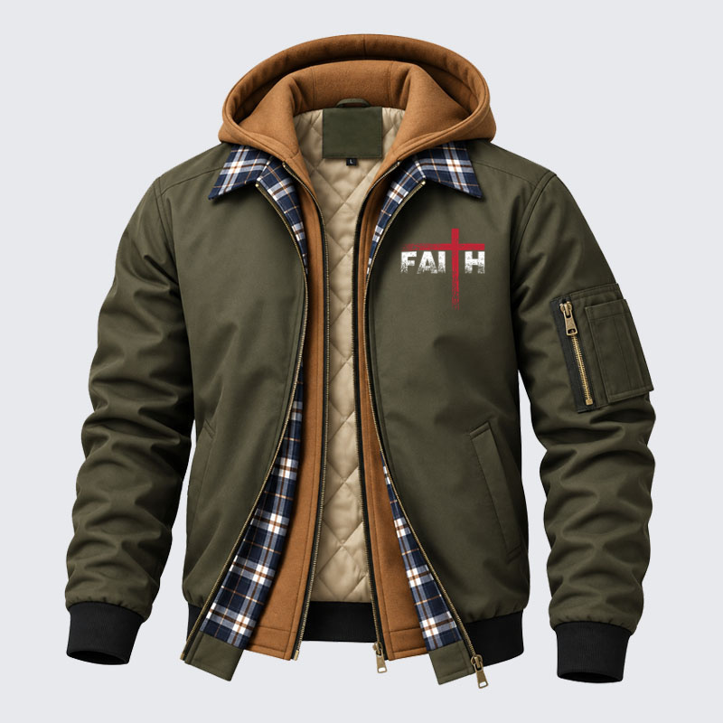 Hooded Bomber Jacket - Faith Cross   