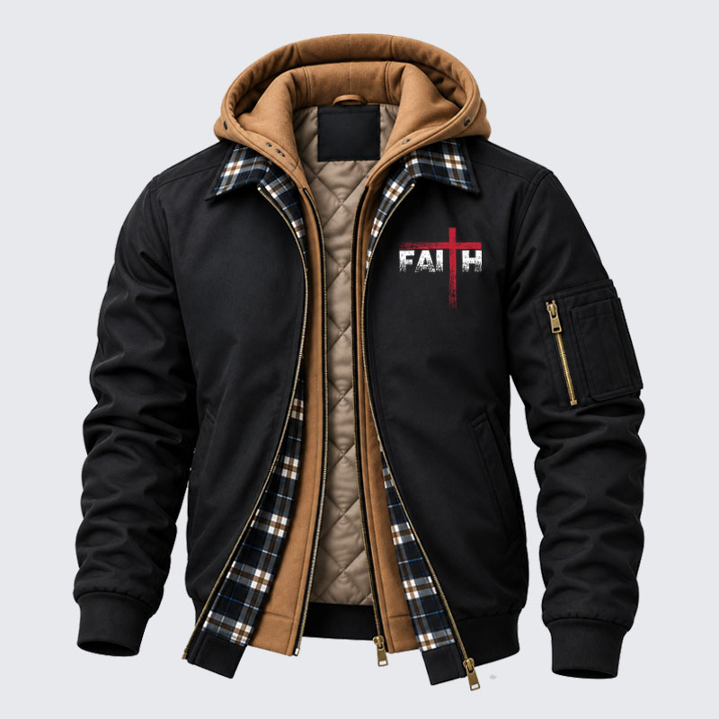 Hooded Bomber Jacket - Faith Cross   