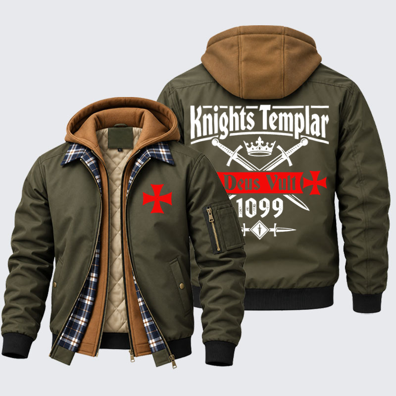Hooded Bomber Jacket - Knights Templar Deus Vult