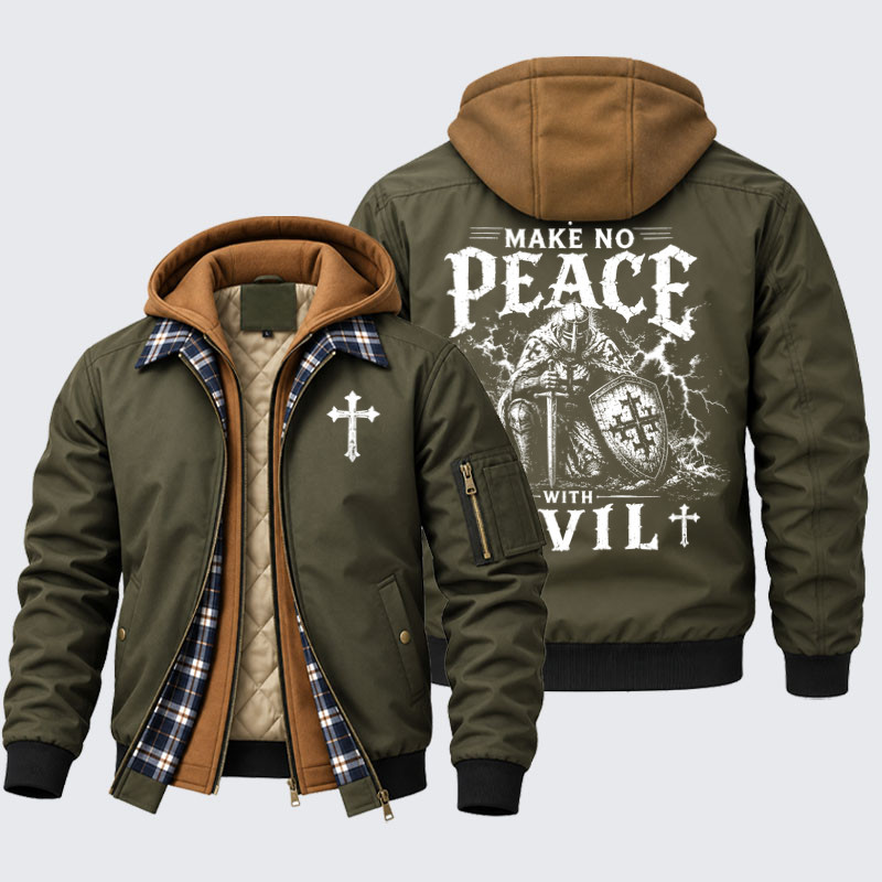 Hooded Bomber Jacket - Make No Peace With Evil 