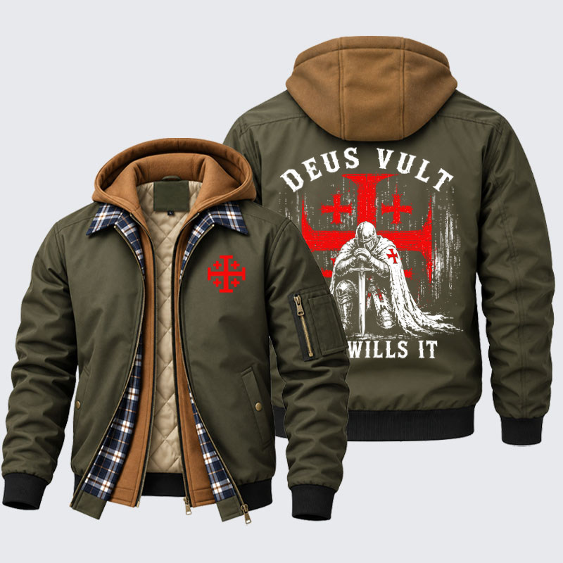 Hooded Bomber Jacket - Knights Templar Deus Vult