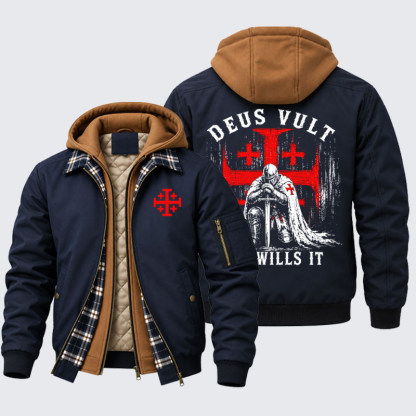 Hooded Bomber Jacket - Knights Templar Deus Vult