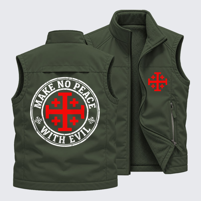 Reversible Fleece-Lined Outdoor Vest - Make No Peace with Evil Knight Templar Jerusalem Cross