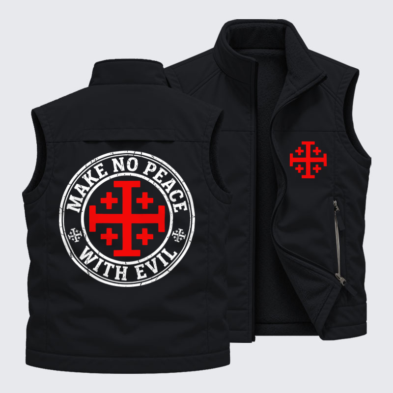 Reversible Fleece-Lined Outdoor Vest - Make No Peace with Evil Knight Templar Jerusalem Cross