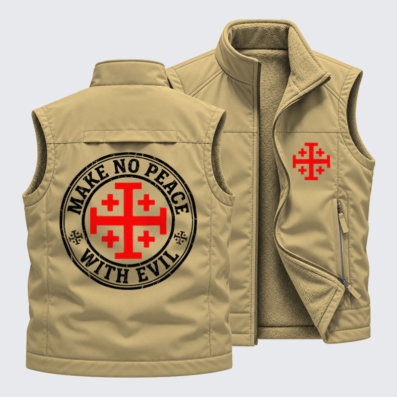 Reversible Fleece-Lined Outdoor Vest - Make No Peace with Evil Knight Templar Jerusalem Cross