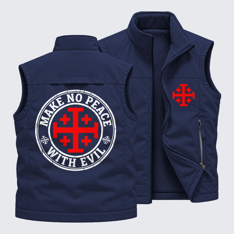 Reversible Fleece-Lined Outdoor Vest - Make No Peace with Evil Knight Templar Jerusalem Cross