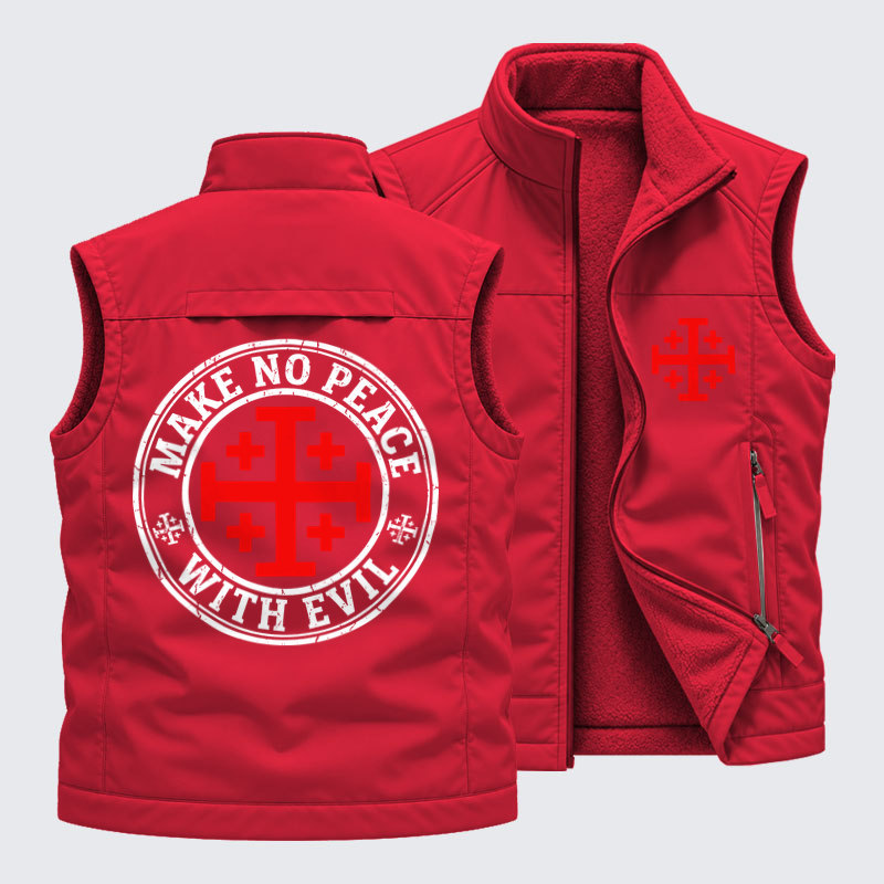 Reversible Fleece-Lined Outdoor Vest - Make No Peace with Evil Knight Templar Jerusalem Cross